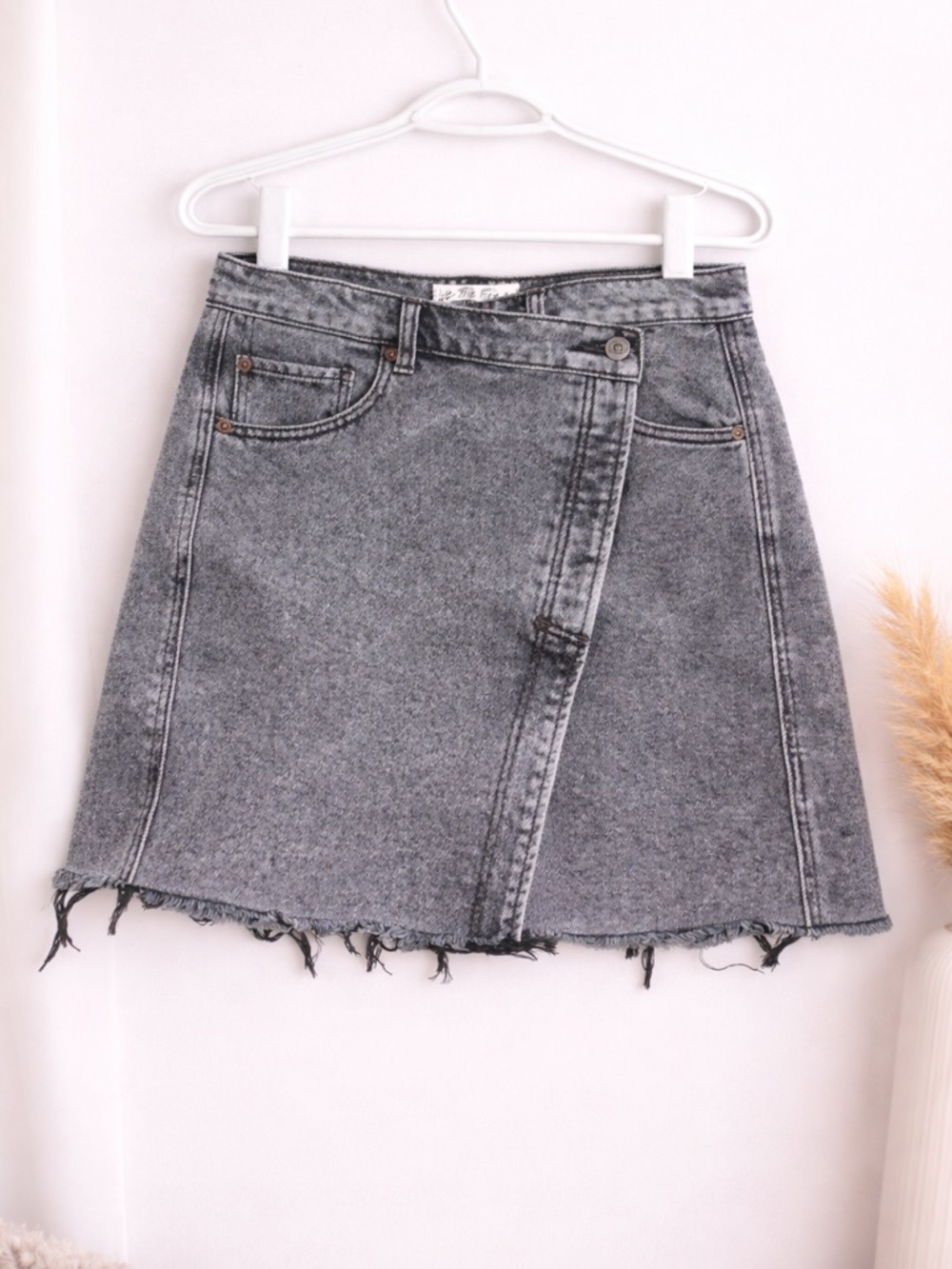 Free People Washed Black Asymmetrical Denim Skirt